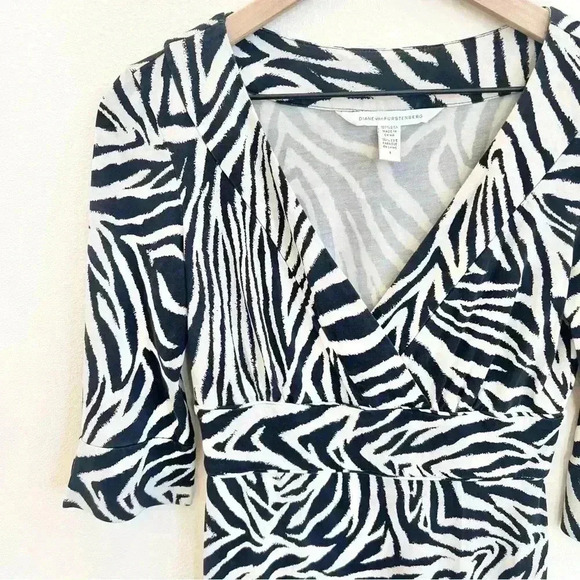 Diane Von Furstenberg DVF Zebra Midi Dress Black White Size 8 - Picture 2 of 12